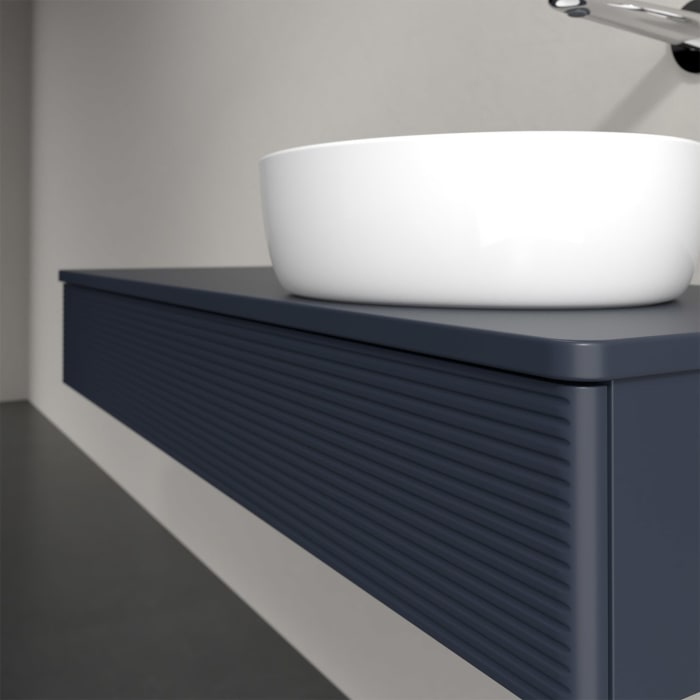 Villeroy & Boch Antao Waschbeckenunterschrank, 120 x 19 cm, 1 Auszug mit LED-Licht, Front mit Struktur, mit Hahnloch, für Waschtisch rechts