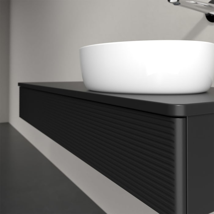 Villeroy & Boch Antao Waschbeckenunterschrank, 120 x 19 cm, 1 Auszug mit LED-Licht, Front mit Struktur, mit Hahnloch, für Waschtisch rechts