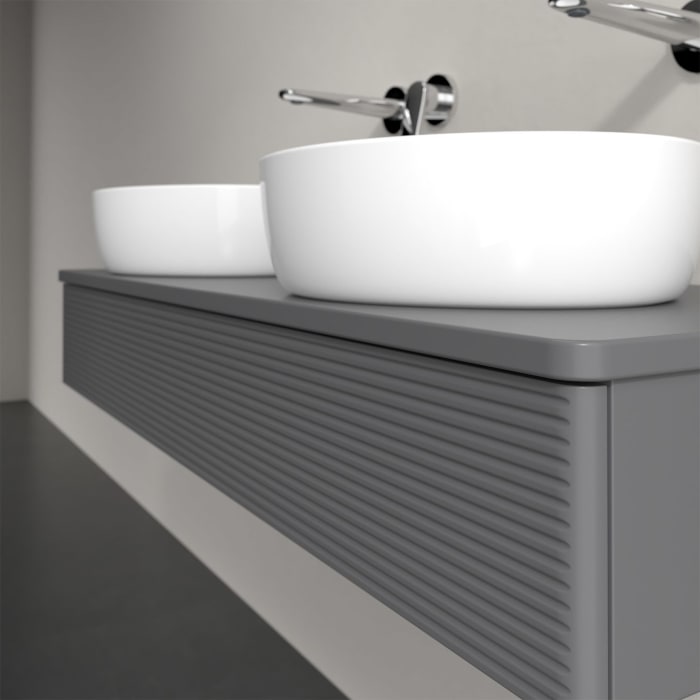 Villeroy & Boch Antao Waschbeckenunterschrank, 120 x 19 cm, 1 Auszug mit LED-Licht, Front mit Struktur, mit Hahnloch, für Waschtisch links und rechts