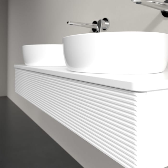 Villeroy & Boch Antao Waschbeckenunterschrank, 120 x 19 cm, 1 Auszug mit LED-Licht, Front mit Struktur, mit Hahnloch, für Waschtisch links und rechts