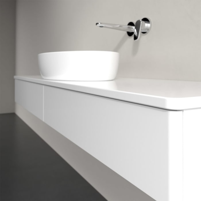 Villeroy & Boch Antao Waschbeckenunterschrank, 160 x 19 cm, 2 Auszüge mit LED-Licht, Front ohne Struktur, mit Hahnloch, für Waschtisch mittig