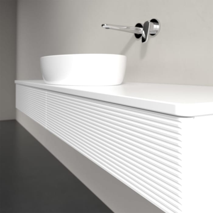 Villeroy & Boch Antao Waschbeckenunterschrank, 160 x 19 cm, 2 Auszüge mit LED-Licht, Front mit Struktur, mit Hahnloch, für Waschtisch mittig