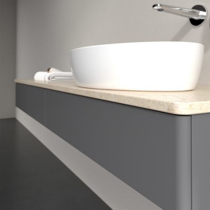 Villeroy & Boch Antao Waschbeckenunterschrank, 160 x 19 cm, 2 Auszüge mit LED-Licht, Front ohne Struktur, ohne Hahnloch, für Waschtisch rechts