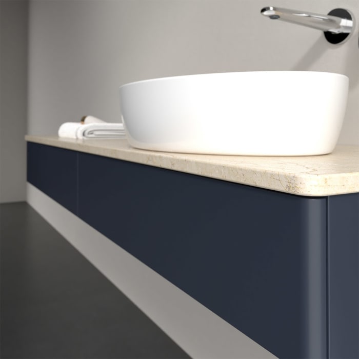 Villeroy & Boch Antao Waschbeckenunterschrank, 160 x 19 cm, 2 Auszüge mit LED-Licht, Front ohne Struktur, ohne Hahnloch, für Waschtisch rechts