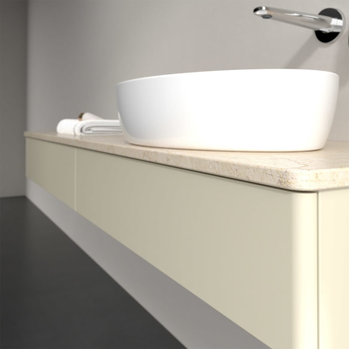 Villeroy & Boch Antao Waschbeckenunterschrank, 160 x 19 cm, 2 Auszüge mit LED-Licht, Front ohne Struktur, ohne Hahnloch, für Waschtisch rechts