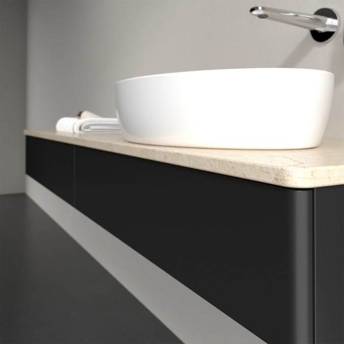 Villeroy & Boch Antao Waschbeckenunterschrank, 160 x 19 cm, 2 Auszüge mit LED-Licht, Front ohne Struktur, ohne Hahnloch, für Waschtisch rechts