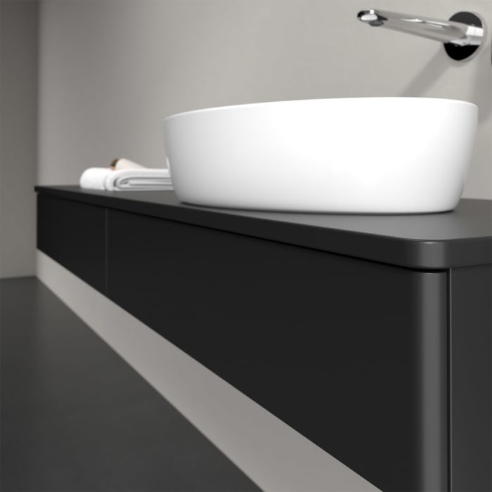 Villeroy & Boch Antao Waschbeckenunterschrank, 160 x 19 cm, 2 Auszüge mit LED-Licht, Front ohne Struktur, mit Hahnloch, für Waschtisch rechts