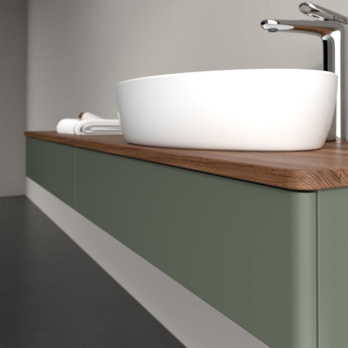 Villeroy & Boch Antao Waschbeckenunterschrank, 160 x 19 cm, 2 Auszüge mit LED-Licht, Front ohne Struktur, mit Hahnloch, für Waschtisch rechts