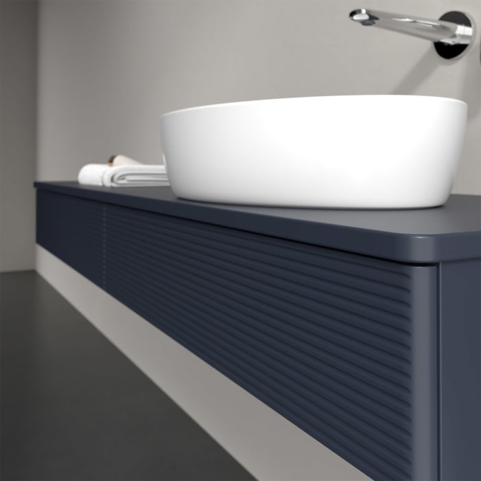 Villeroy & Boch Antao Waschbeckenunterschrank, 160 x 19 cm, 2 Auszüge mit LED-Licht, Front mit Struktur, ohne Hahnloch, für Waschtisch rechts