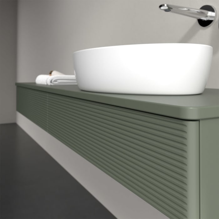 Villeroy & Boch Antao Waschbeckenunterschrank, 160 x 19 cm, 2 Auszüge mit LED-Licht, Front mit Struktur, ohne Hahnloch, für Waschtisch rechts