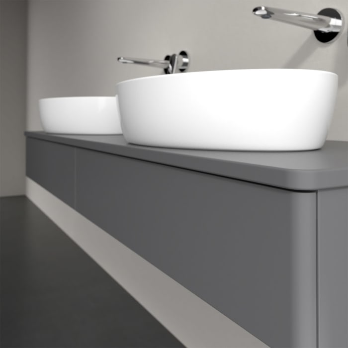 Villeroy & Boch Antao Waschbeckenunterschrank, 160 x 19 cm, 2 Auszüge mit LED-Licht, Front ohne Struktur, ohne Hahnloch, für Waschtisch links und rech