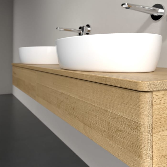 Villeroy & Boch Antao Waschbeckenunterschrank, 160 x 19 cm, 2 Auszüge mit LED-Licht, Front ohne Struktur, ohne Hahnloch, für Waschtisch links und rech