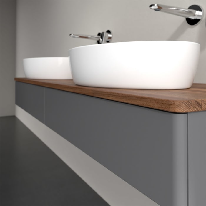 Villeroy & Boch Antao Waschbeckenunterschrank, 160 x 19 cm, 2 Auszüge mit LED-Licht, Front ohne Struktur, ohne Hahnloch, für Waschtisch links und rech