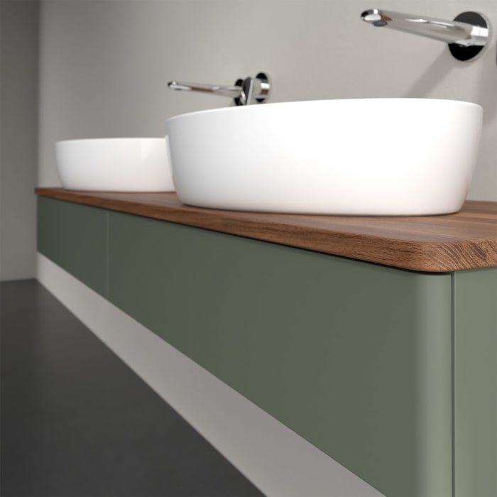 Villeroy & Boch Antao Waschbeckenunterschrank, 160 x 19 cm, 2 Auszüge mit LED-Licht, Front ohne Struktur, ohne Hahnloch, für Waschtisch links und rech