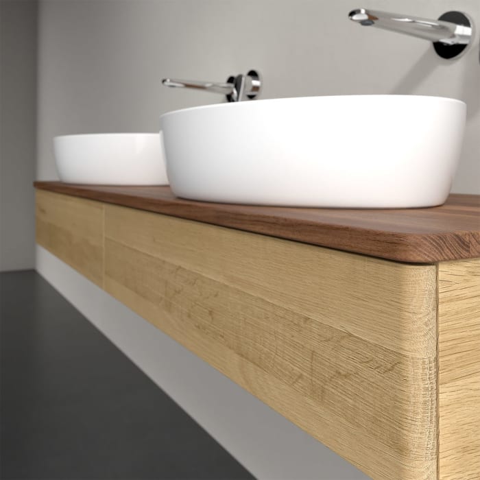 Villeroy & Boch Antao Waschbeckenunterschrank, 160 x 19 cm, 2 Auszüge mit LED-Licht, Front ohne Struktur, ohne Hahnloch, für Waschtisch links und rech