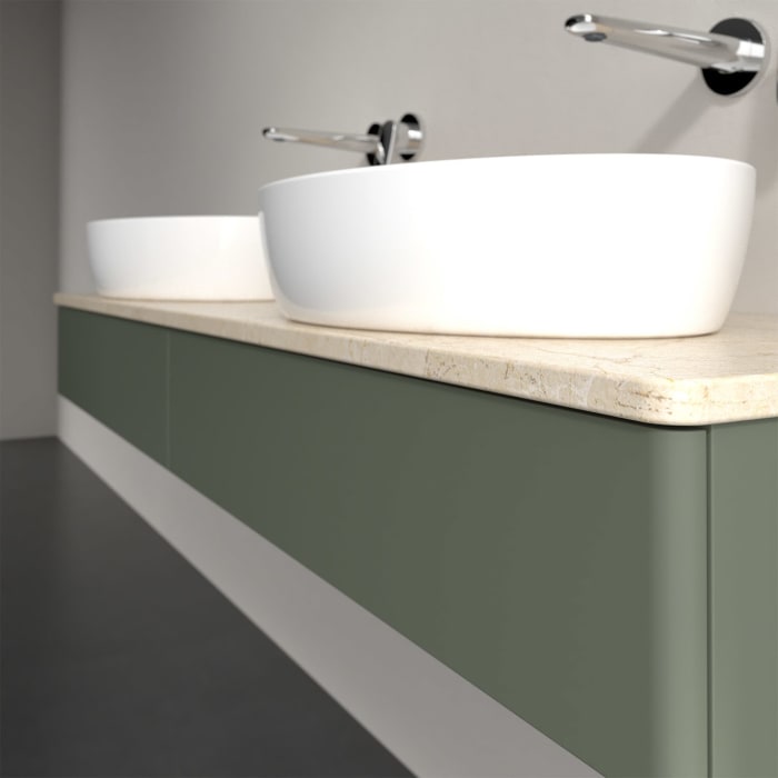 Villeroy & Boch Antao Waschbeckenunterschrank, 160 x 19 cm, 2 Auszüge mit LED-Licht, Front ohne Struktur, ohne Hahnloch, für Waschtisch links und rech