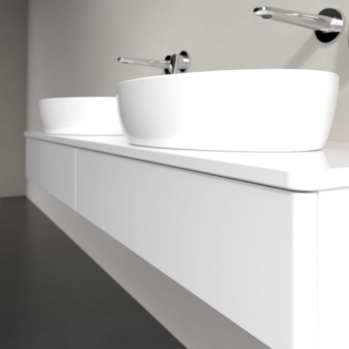 Villeroy & Boch Antao Waschbeckenunterschrank, 160 x 19 cm, 2 Auszüge mit LED-Licht, Front ohne Struktur, mit Hahnloch, für Waschtisch links und recht