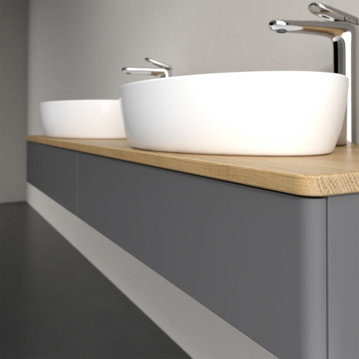 Villeroy & Boch Antao Waschbeckenunterschrank, 160 x 19 cm, 2 Auszüge mit LED-Licht, Front ohne Struktur, mit Hahnloch, für Waschtisch links und recht