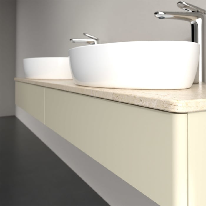 Villeroy & Boch Antao Waschbeckenunterschrank, 160 x 19 cm, 2 Auszüge mit LED-Licht, Front ohne Struktur, mit Hahnloch, für Waschtisch links und recht