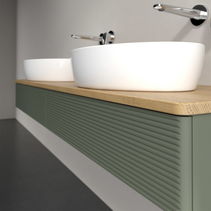 Villeroy & Boch Antao Waschbeckenunterschrank, 160 x 19 cm, 2 Auszüge mit LED-Licht, Front mit Struktur, ohne Hahnloch, für Waschtisch links und recht