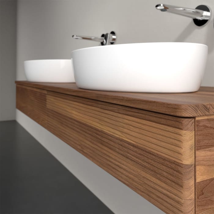 Villeroy & Boch Antao Waschbeckenunterschrank, 160 x 19 cm, 2 Auszüge mit LED-Licht, Front mit Struktur, ohne Hahnloch, für Waschtisch links und recht