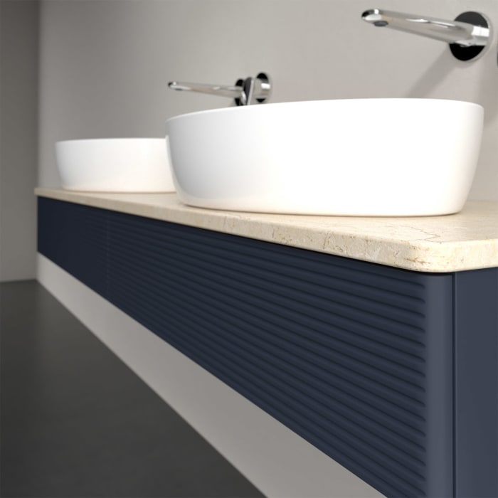 Villeroy & Boch Antao Waschbeckenunterschrank, 160 x 19 cm, 2 Auszüge mit LED-Licht, Front mit Struktur, ohne Hahnloch, für Waschtisch links und recht