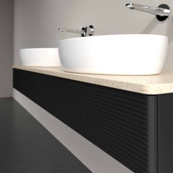 Villeroy & Boch Antao Waschbeckenunterschrank, 160 x 19 cm, 2 Auszüge mit LED-Licht, Front mit Struktur, ohne Hahnloch, für Waschtisch links und recht