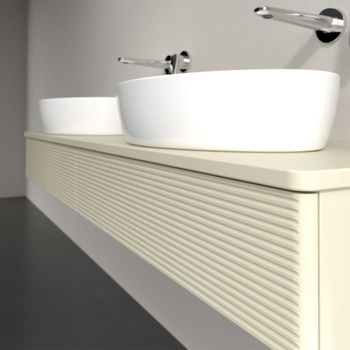 Villeroy & Boch Antao Waschbeckenunterschrank, 160 x 19 cm, 2 Auszüge mit LED-Licht, Front mit Struktur, mit Hahnloch, für Waschtisch links und rechts