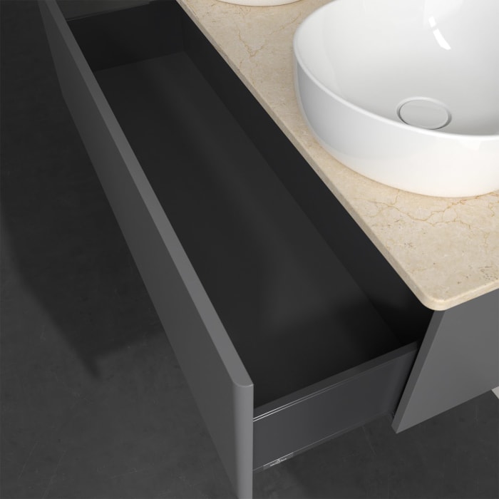 Villeroy & Boch Antao Waschbeckenunterschrank, 120 x 36 cm, 1 Auszug, Front ohne Struktur, mit Hahnloch, für Waschtisch links und rechts