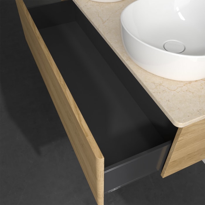 Villeroy & Boch Antao Waschbeckenunterschrank, 120 x 36 cm, 1 Auszug, Front ohne Struktur, mit Hahnloch, für Waschtisch links und rechts