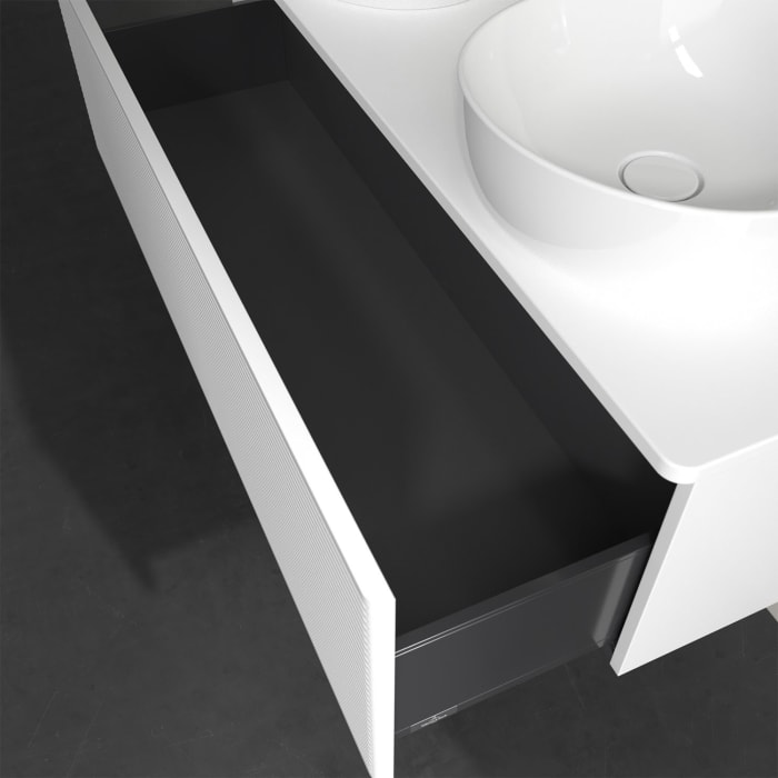 Villeroy & Boch Antao Waschbeckenunterschrank, 120 x 36 cm, 1 Auszug, Front mit Struktur, ohne Hahnloch, für Waschtisch links und rechts