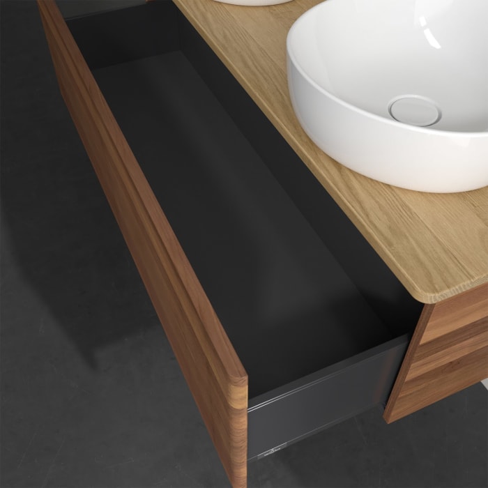 Villeroy & Boch Antao Waschbeckenunterschrank, 120 x 36 cm, 1 Auszug, Front mit Struktur, mit Hahnloch, für Waschtisch links und rechts