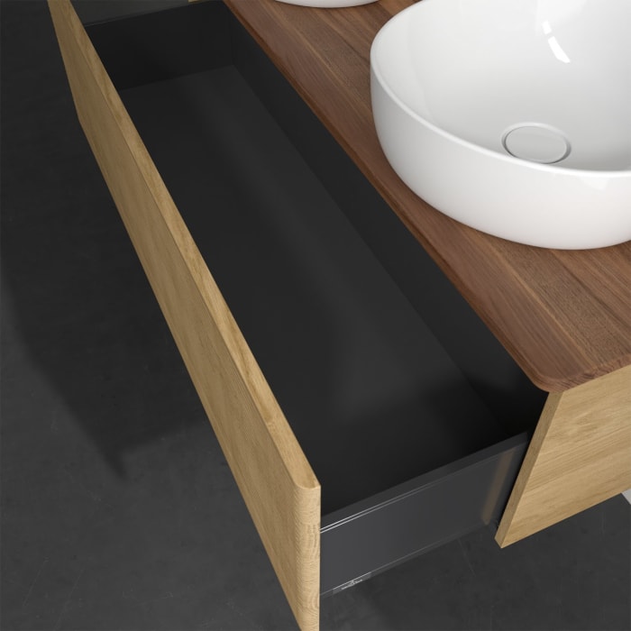 Villeroy & Boch Antao Waschbeckenunterschrank, 120 x 36 cm, 1 Auszug, Front mit Struktur, mit Hahnloch, für Waschtisch links und rechts