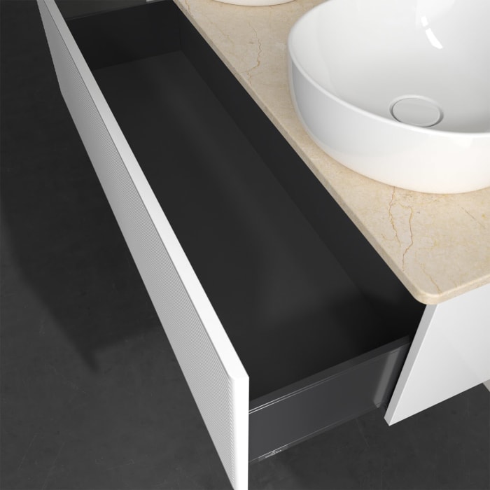 Villeroy & Boch Antao Waschbeckenunterschrank, 120 x 36 cm, 1 Auszug, Front mit Struktur, mit Hahnloch, für Waschtisch links und rechts