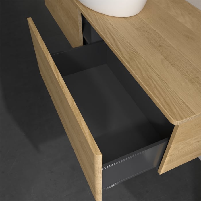 Villeroy & Boch Antao Waschbeckenunterschrank, 160 x 36 cm, 2 Auszüge, Front ohne Struktur, ohne Hahnloch, für Waschtisch mittig