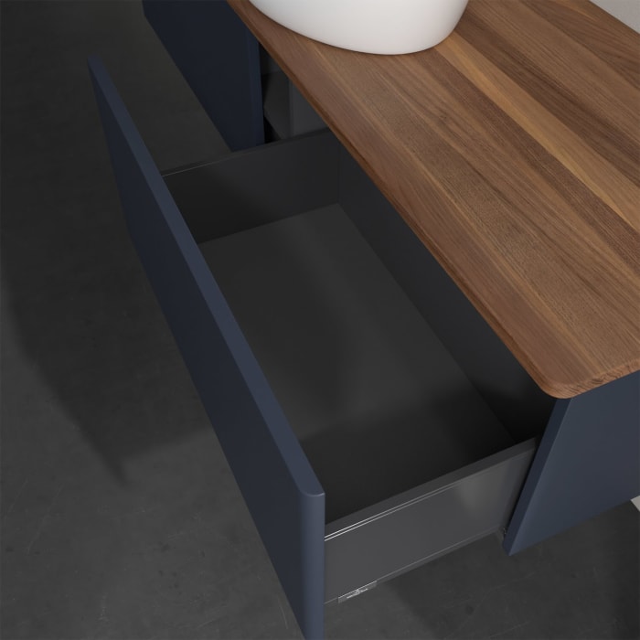 Villeroy & Boch Antao Waschbeckenunterschrank, 160 x 36 cm, 2 Auszüge, Front ohne Struktur, ohne Hahnloch, für Waschtisch mittig