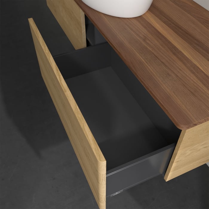 Villeroy & Boch Antao Waschbeckenunterschrank, 160 x 36 cm, 2 Auszüge, Front ohne Struktur, ohne Hahnloch, für Waschtisch mittig