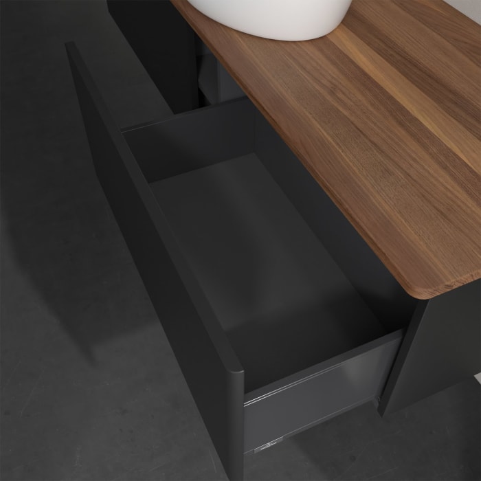 Villeroy & Boch Antao Waschbeckenunterschrank, 160 x 36 cm, 2 Auszüge, Front ohne Struktur, ohne Hahnloch, für Waschtisch mittig