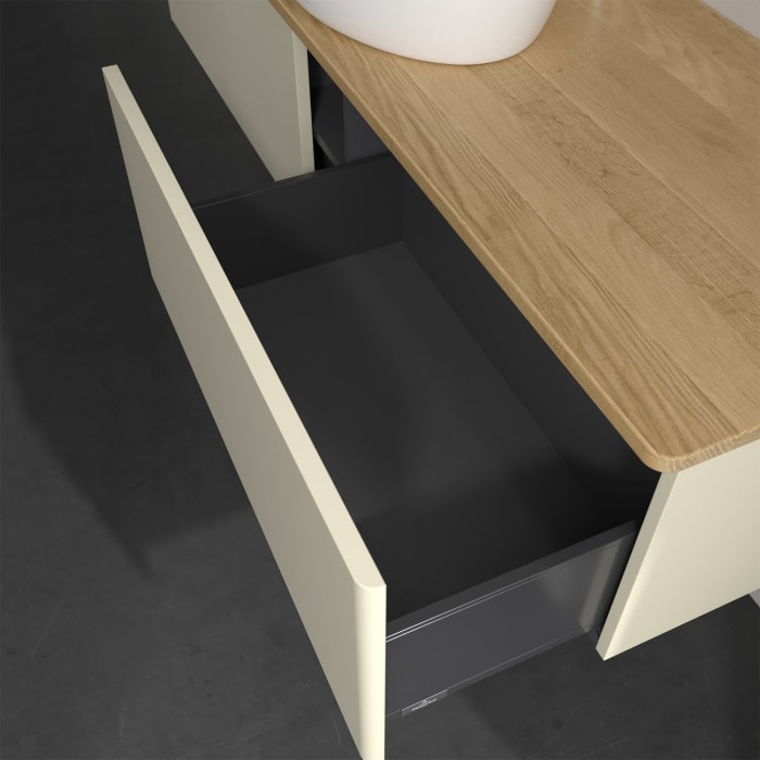 Villeroy & Boch Antao Waschbeckenunterschrank, 160 x 36 cm, 2 Auszüge, Front ohne Struktur, mit Hahnloch, für Waschtisch mittig