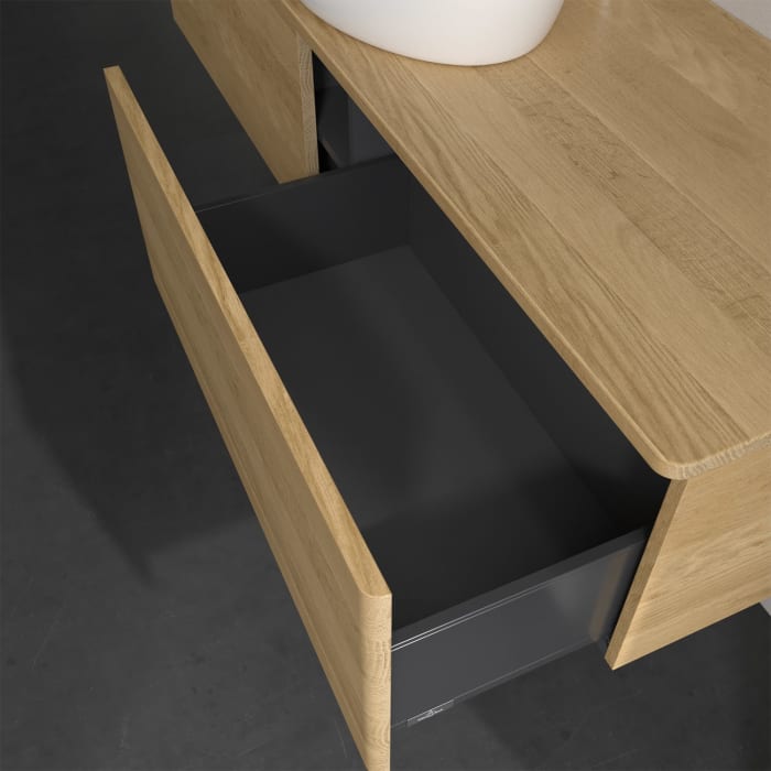 Villeroy & Boch Antao Waschbeckenunterschrank, 160 x 36 cm, 2 Auszüge, Front ohne Struktur, mit Hahnloch, für Waschtisch mittig