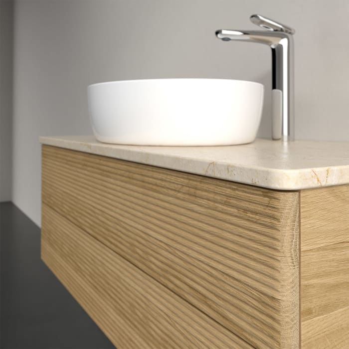 Villeroy & Boch Antao Waschbeckenunterschrank, 100 x 36 cm, 2 Auszüge mit LED-Licht, Front mit Struktur, mit Hahnloch