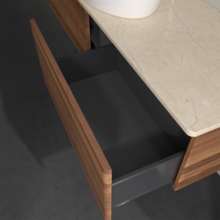 Villeroy & Boch Antao Waschbeckenunterschrank, 160 x 36 cm, 2 Auszüge, Front ohne Struktur, mit Hahnloch, für Waschtisch mittig