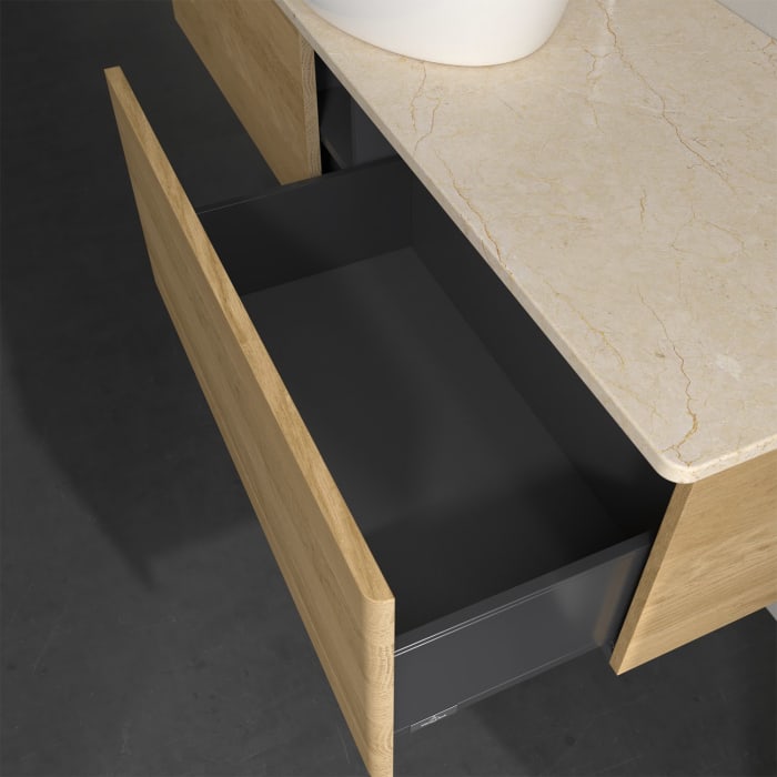 Villeroy & Boch Antao Waschbeckenunterschrank, 160 x 36 cm, 2 Auszüge, Front ohne Struktur, mit Hahnloch, für Waschtisch mittig