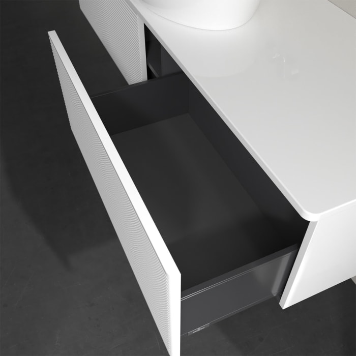 Villeroy & Boch Antao Waschbeckenunterschrank, 160 x 36 cm, 2 Auszüge, Front mit Struktur, ohne Hahnloch, für Waschtisch mittig