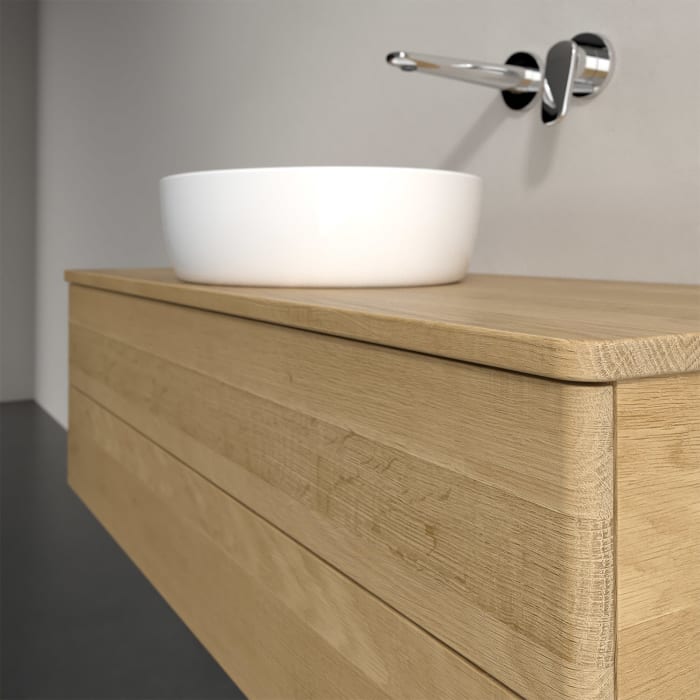 Villeroy & Boch Antao Waschbeckenunterschrank, 120 x 36 cm, 2 Auszüge mit LED-Licht, Front ohne Struktur, ohne Hahnloch, für Waschtisch mittig