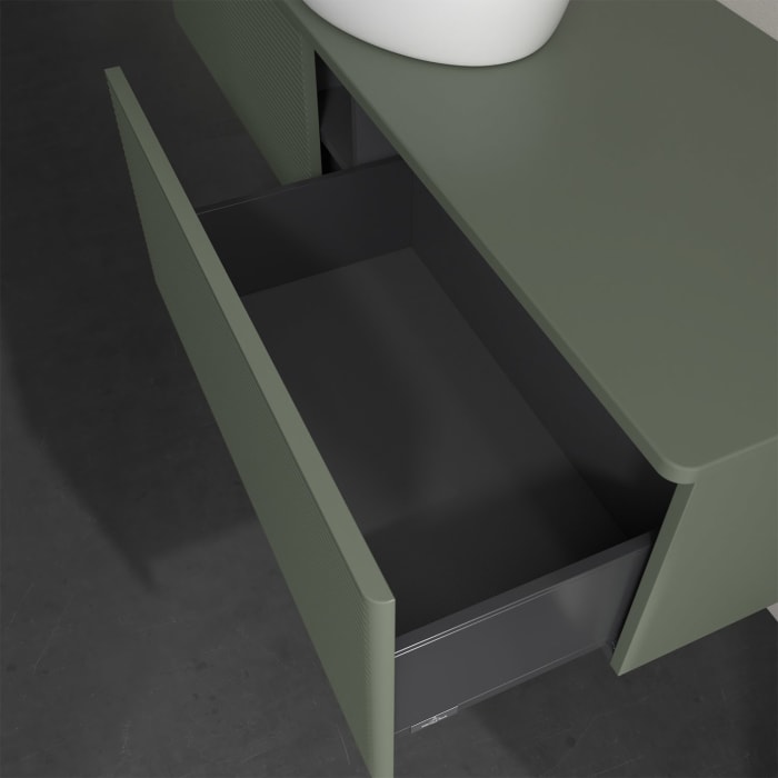 Villeroy & Boch Antao Waschbeckenunterschrank, 160 x 36 cm, 2 Auszüge, Front mit Struktur, ohne Hahnloch, für Waschtisch mittig