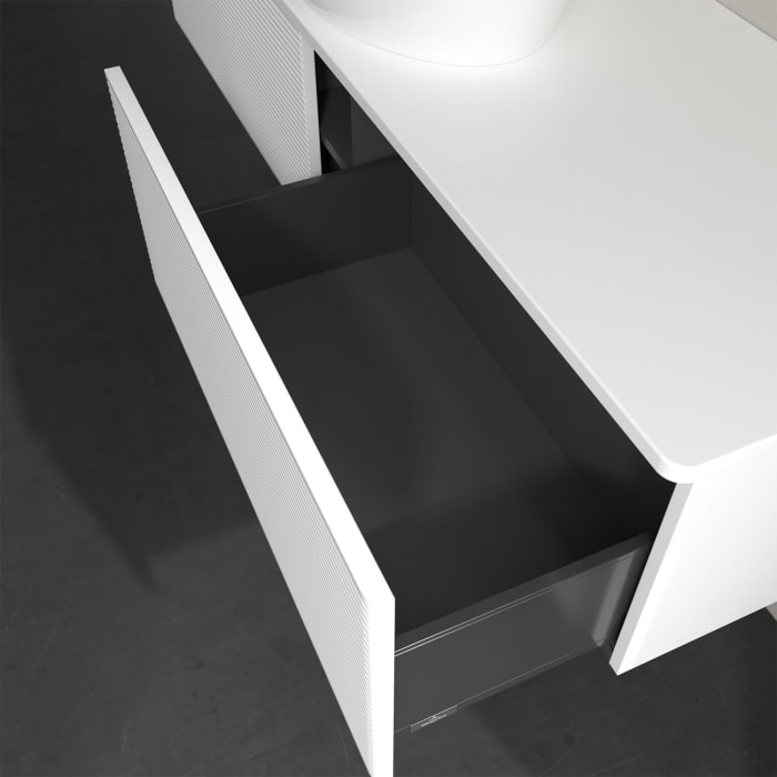 Villeroy & Boch Antao Waschbeckenunterschrank, 160 x 36 cm, 2 Auszüge, Front mit Struktur, ohne Hahnloch, für Waschtisch mittig