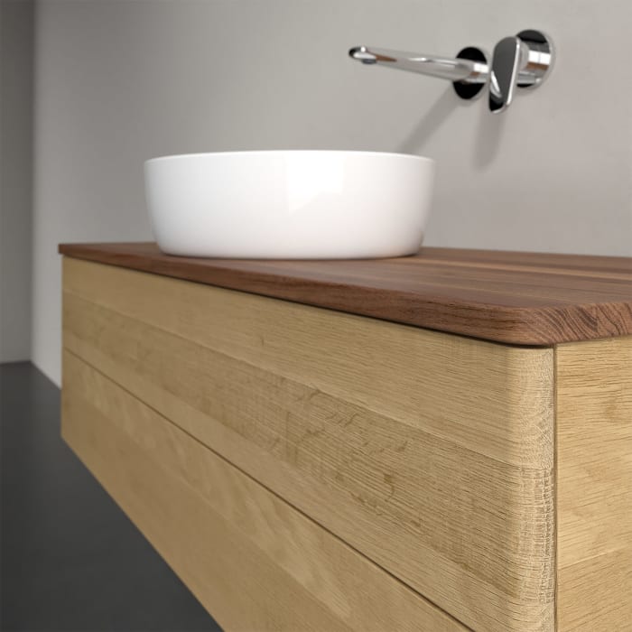 Villeroy & Boch Antao Waschbeckenunterschrank, 120 x 36 cm, 2 Auszüge mit LED-Licht, Front ohne Struktur, ohne Hahnloch, für Waschtisch mittig