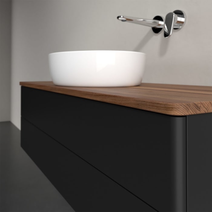 Villeroy & Boch Antao Waschbeckenunterschrank, 120 x 36 cm, 2 Auszüge mit LED-Licht, Front ohne Struktur, ohne Hahnloch, für Waschtisch mittig