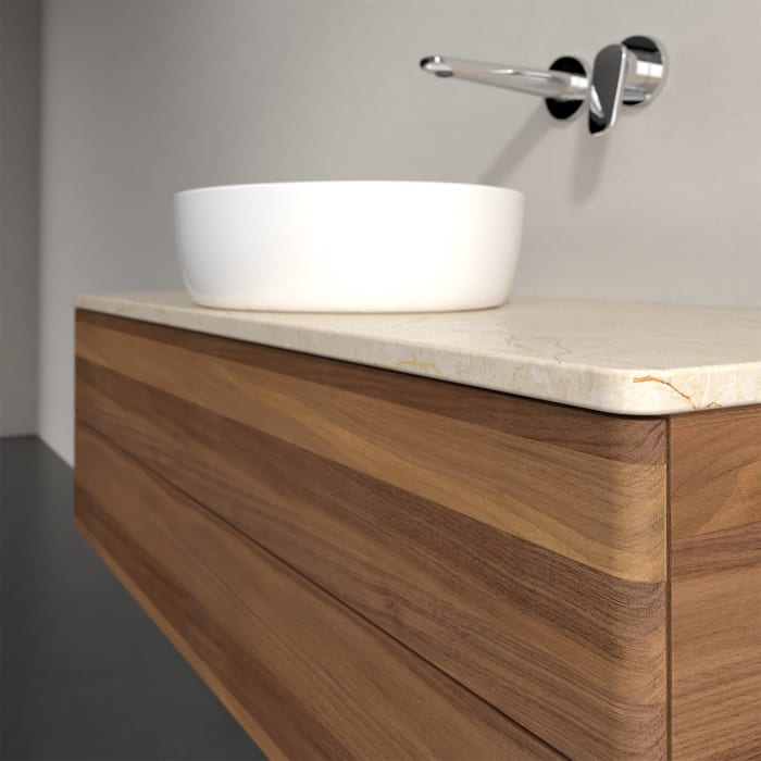 Villeroy & Boch Antao Waschbeckenunterschrank, 120 x 36 cm, 2 Auszüge mit LED-Licht, Front ohne Struktur, ohne Hahnloch, für Waschtisch mittig